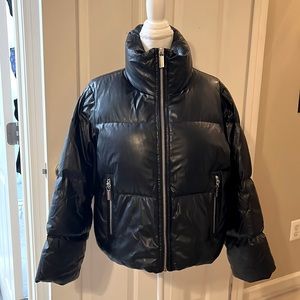 Black vegan leather Michael Kors puffer jacket